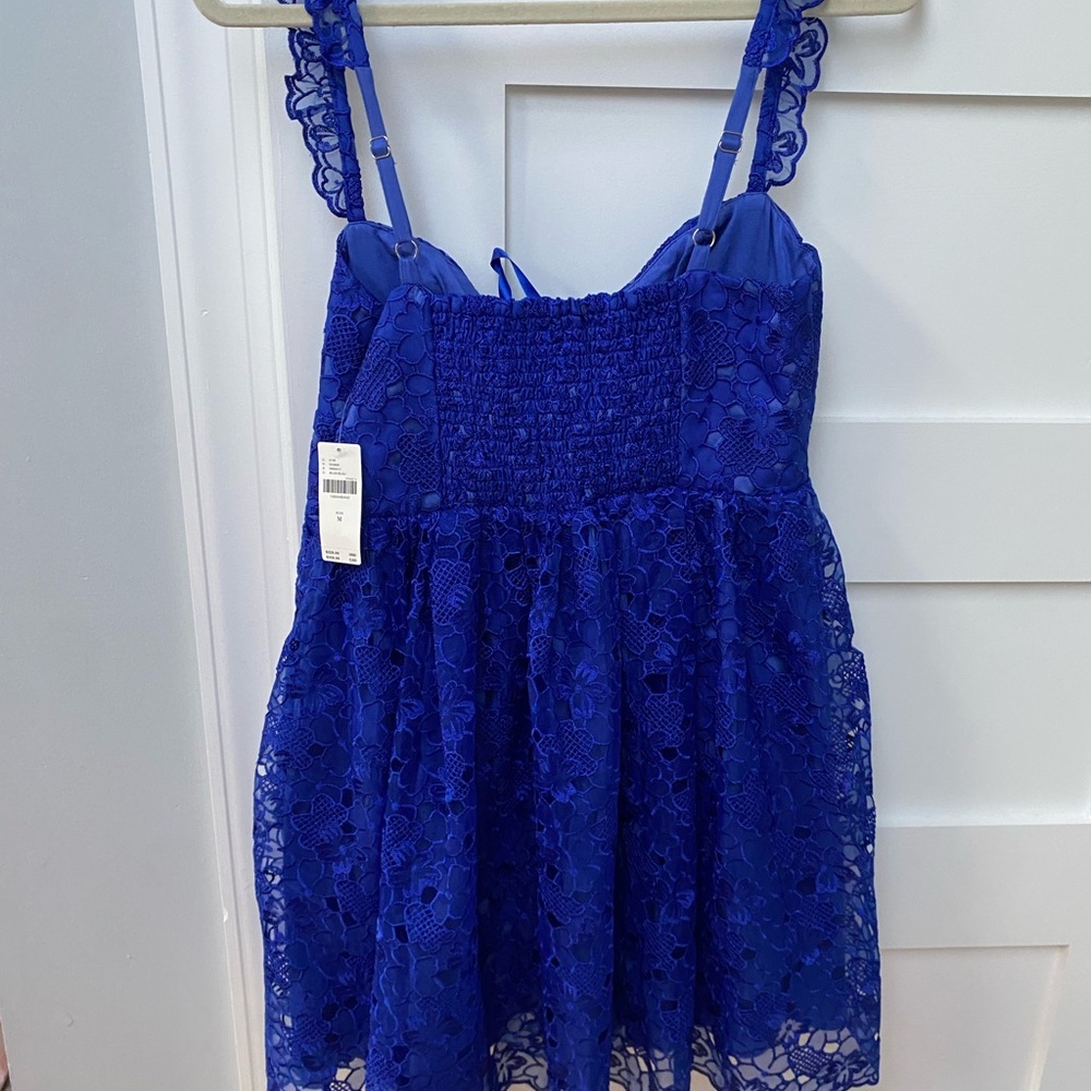 Anthropologie Sleeveless Sweetheart Lace Mini Royal Blue lace corset mini Dress - Picture 4 of 10